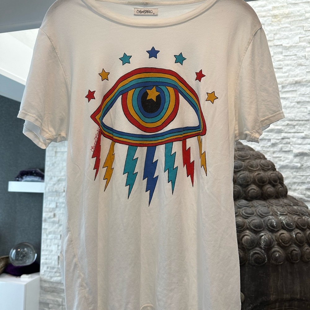 Lauren Moshi Wolf Rainbow Lightening Eye White Tee shirt Small - Picture 2 of 8